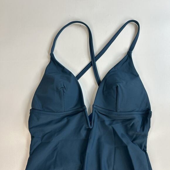 Cupshe Deep V-Wire Cross Back Cheeky One Piece Swimsuit Women’s Small Beach Blue - Picture 5 of 6